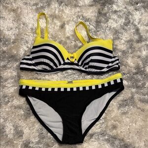 Striped Yellow and Black Bikini Set